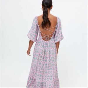 Urban Outfitters Floral Puff Sleeve Midi Dress Cottagecore Prairie Bo…